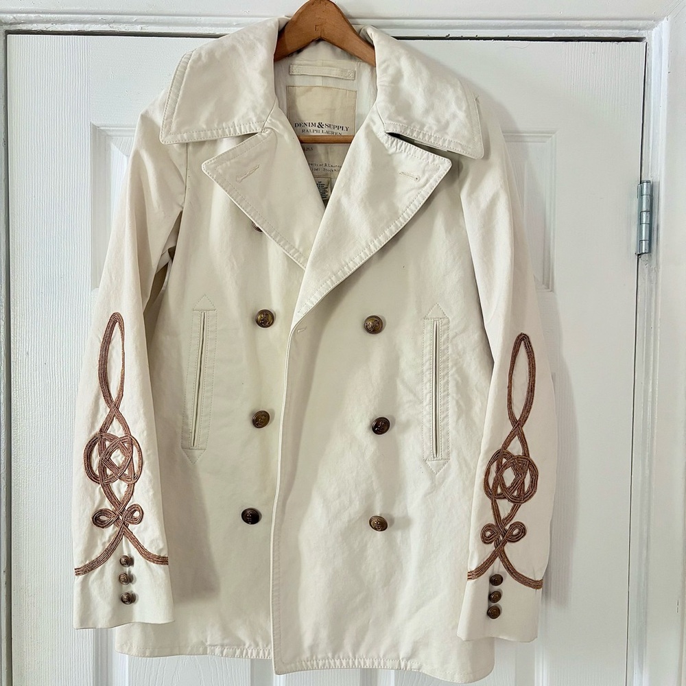 Rare Vintage Ralph Lauren Denim & Supply Military Peacoat Jacket Gold Details Sm